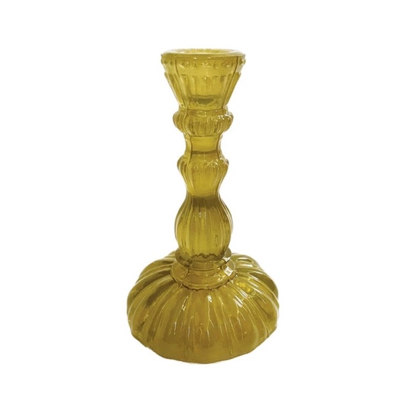 Chartreuse Candlestick / Candle Holder Made from Recycled Glass. - Picture 1 of 6